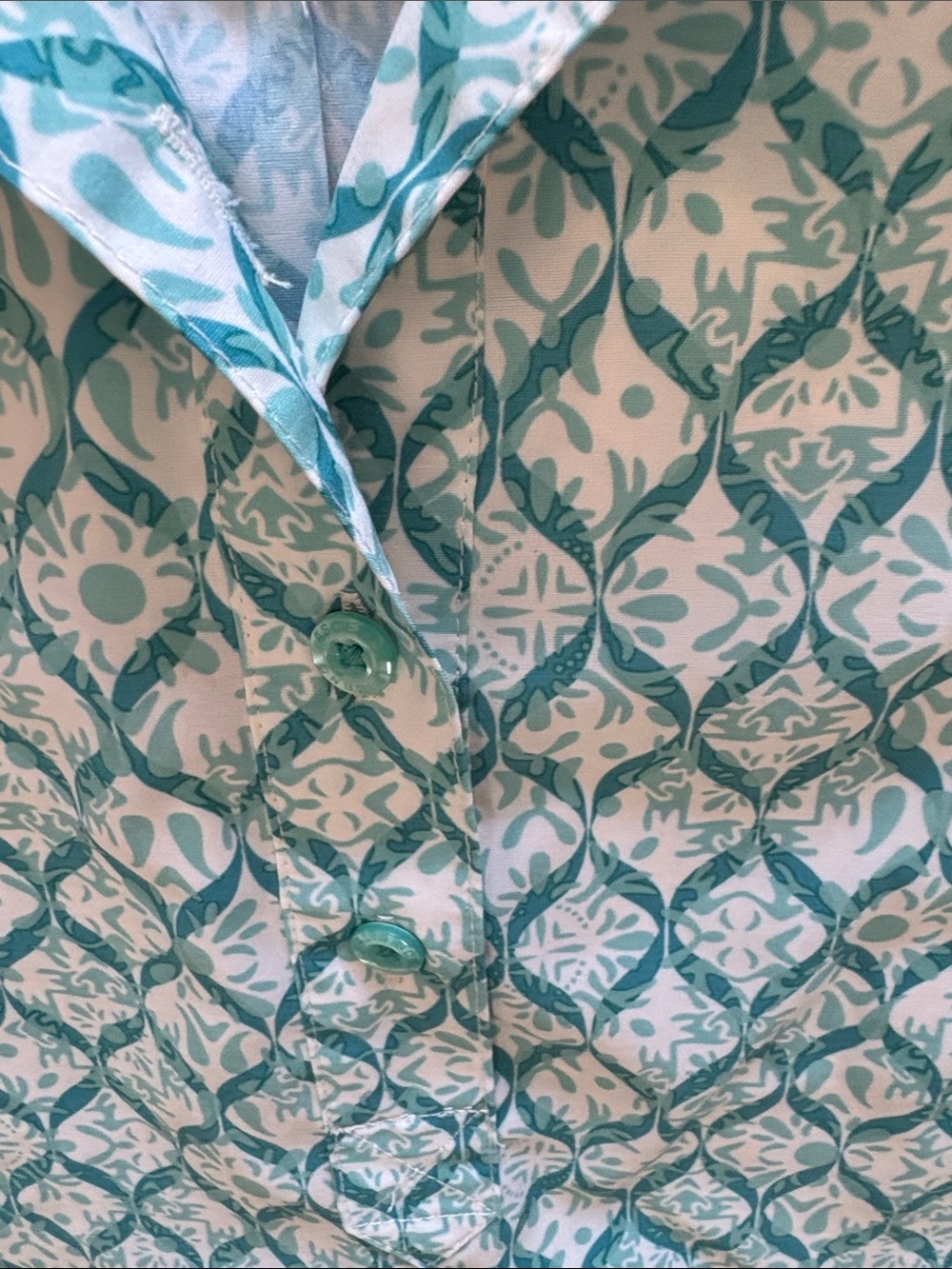 Ascend Teal and White Sleeveless Collared Blouse - Picture 4 of 13